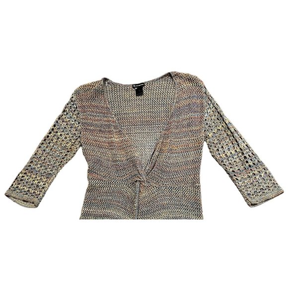 New Direcctions women's multicolor open weave twist front, light weight sweater - Picture 2 of 10